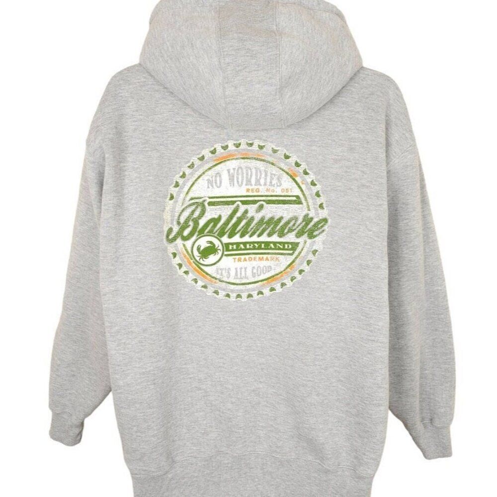 Vintage Baltimore Maryland Sweatshirt Hoodie Mens Size Large Gray Full Zip Up